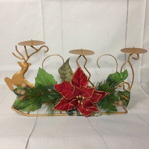 Candle Holder Reindeer Poinsettia Litetyme Handcrafted Metalworks